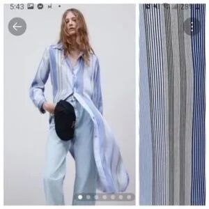 Zara Blue and White Striped Shirt